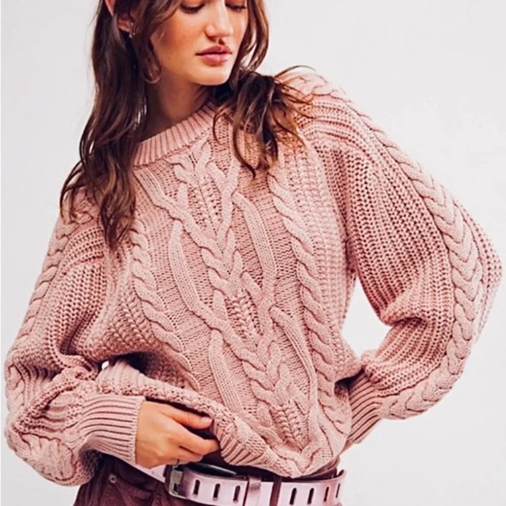 Free People Frankie Cable Knit Sweater Size XS - Picture 2 of 5